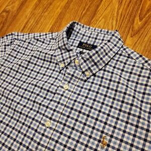 Polo Ralph Lauren Shirt Men XL Blue Gingham‎ Classic Fit Button Down Flesh Pony